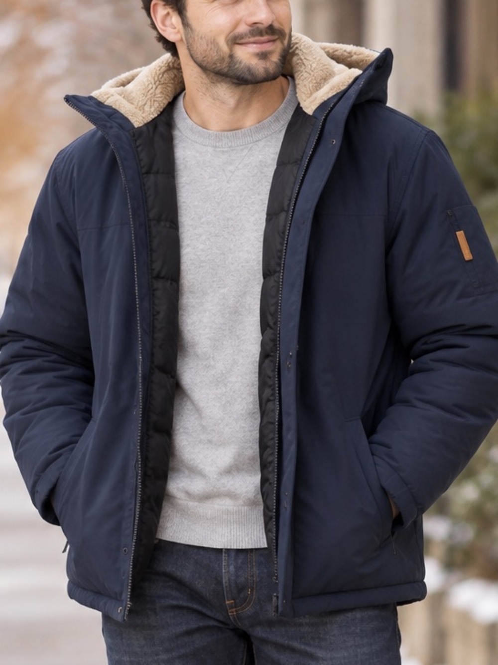 IZOD Men’s XL Navy Sherpa Hooded Winter Jacket